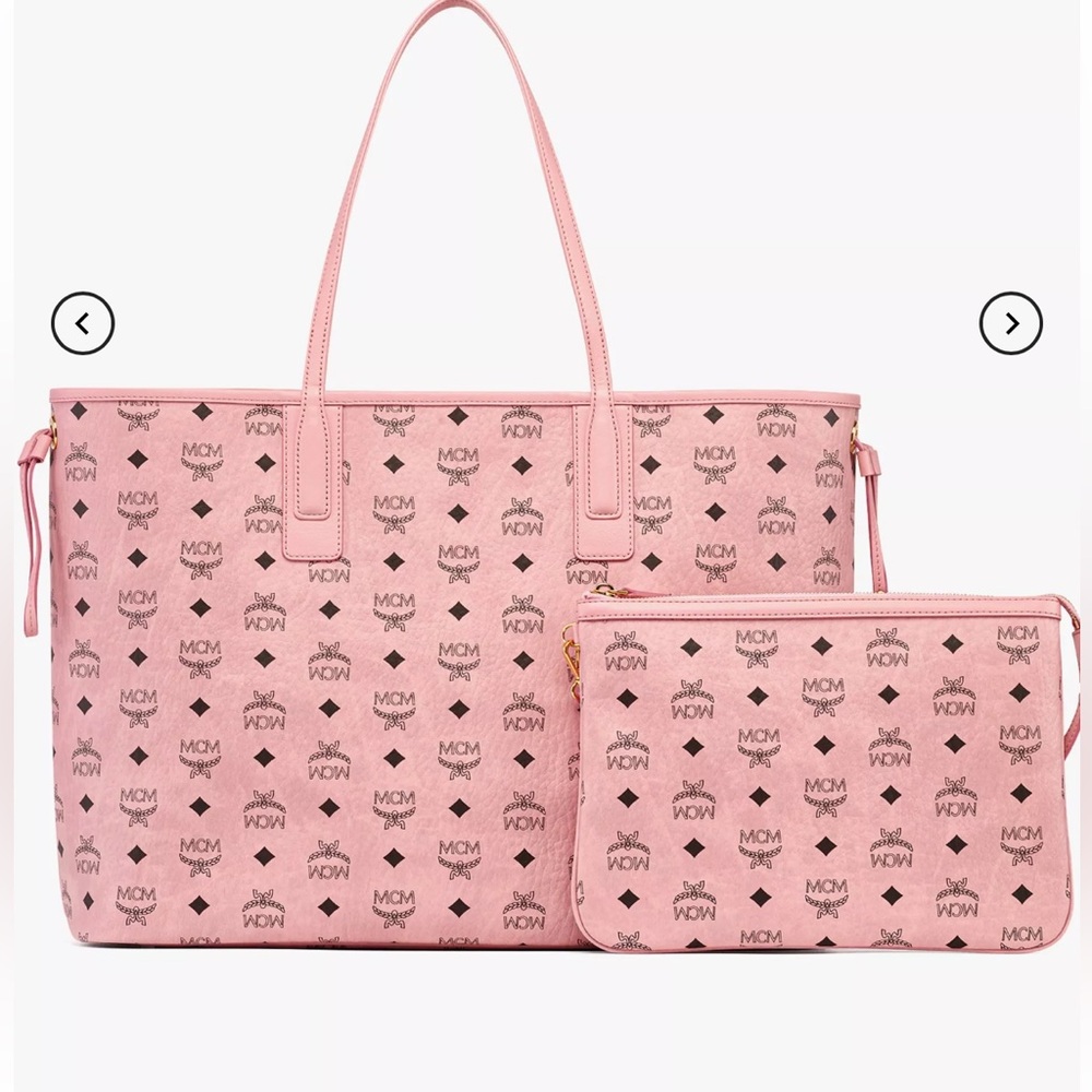 MCM Visetos monogram canvas shopper with zip pouch and nappa leather trim New